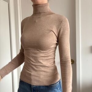 Zara Tan Cowl Neck Top with Ribbed Texture